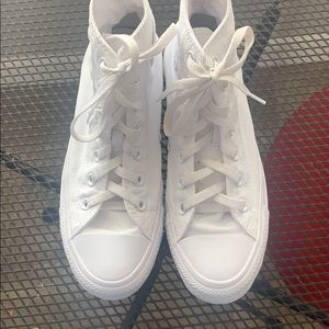 white monochrome high top converse